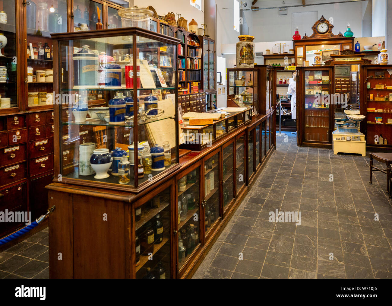 Regno Unito, Galles Carmarthenshire, Llanarthney, National Botanic Garden of Wales, speziale's Hall, vecchia farmacia interno Foto Stock
