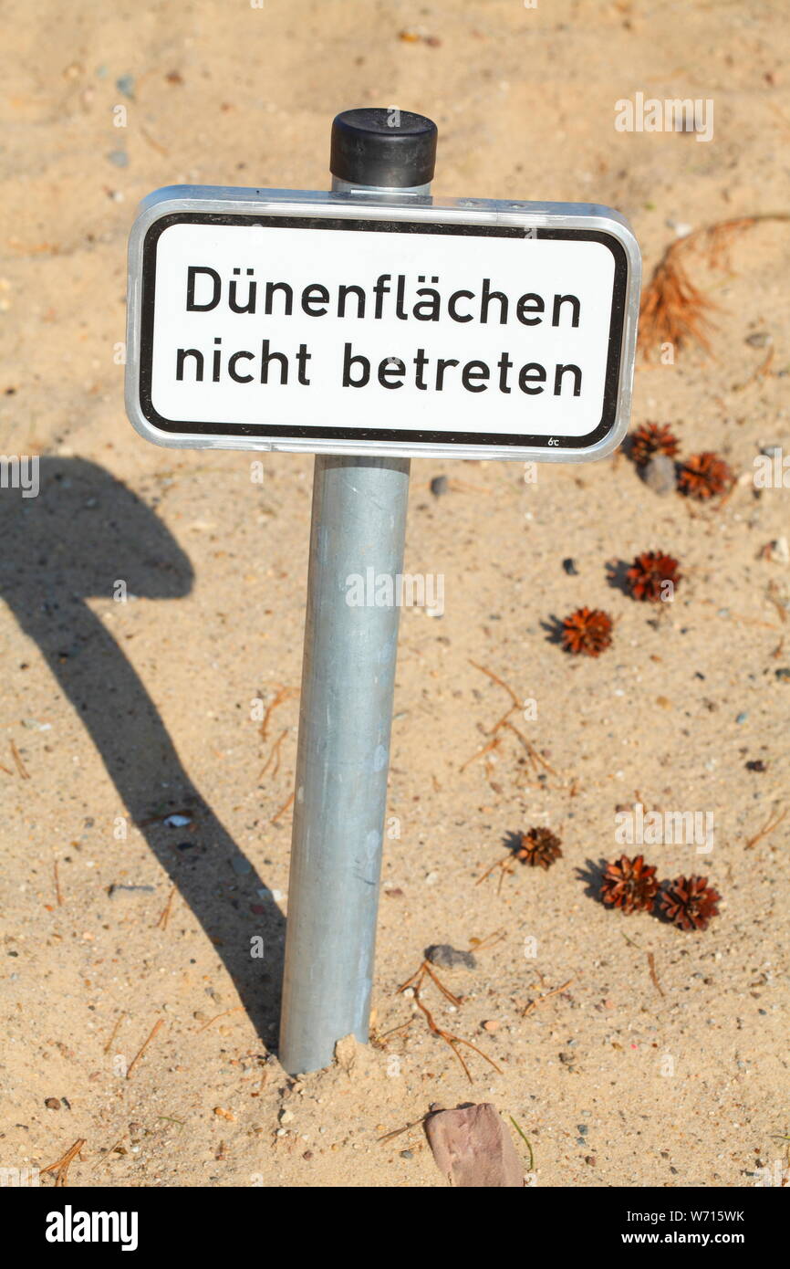 Non immettere segno Area di Dune, Germania Europa Foto Stock