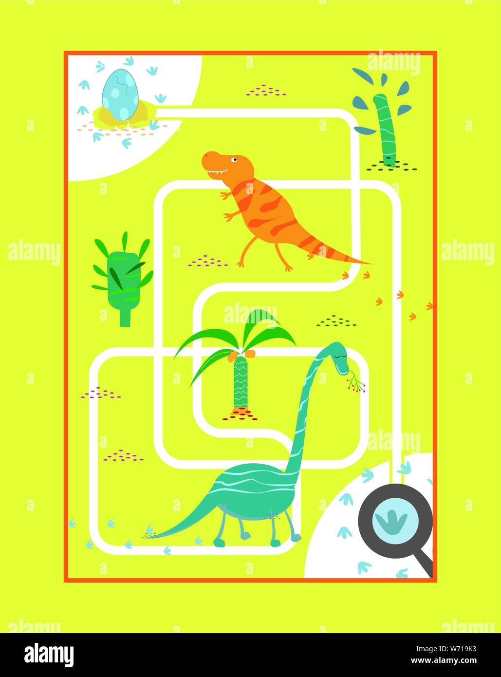 Gioco cervello per bambini. Labirint con dino Illustrazione Vettoriale