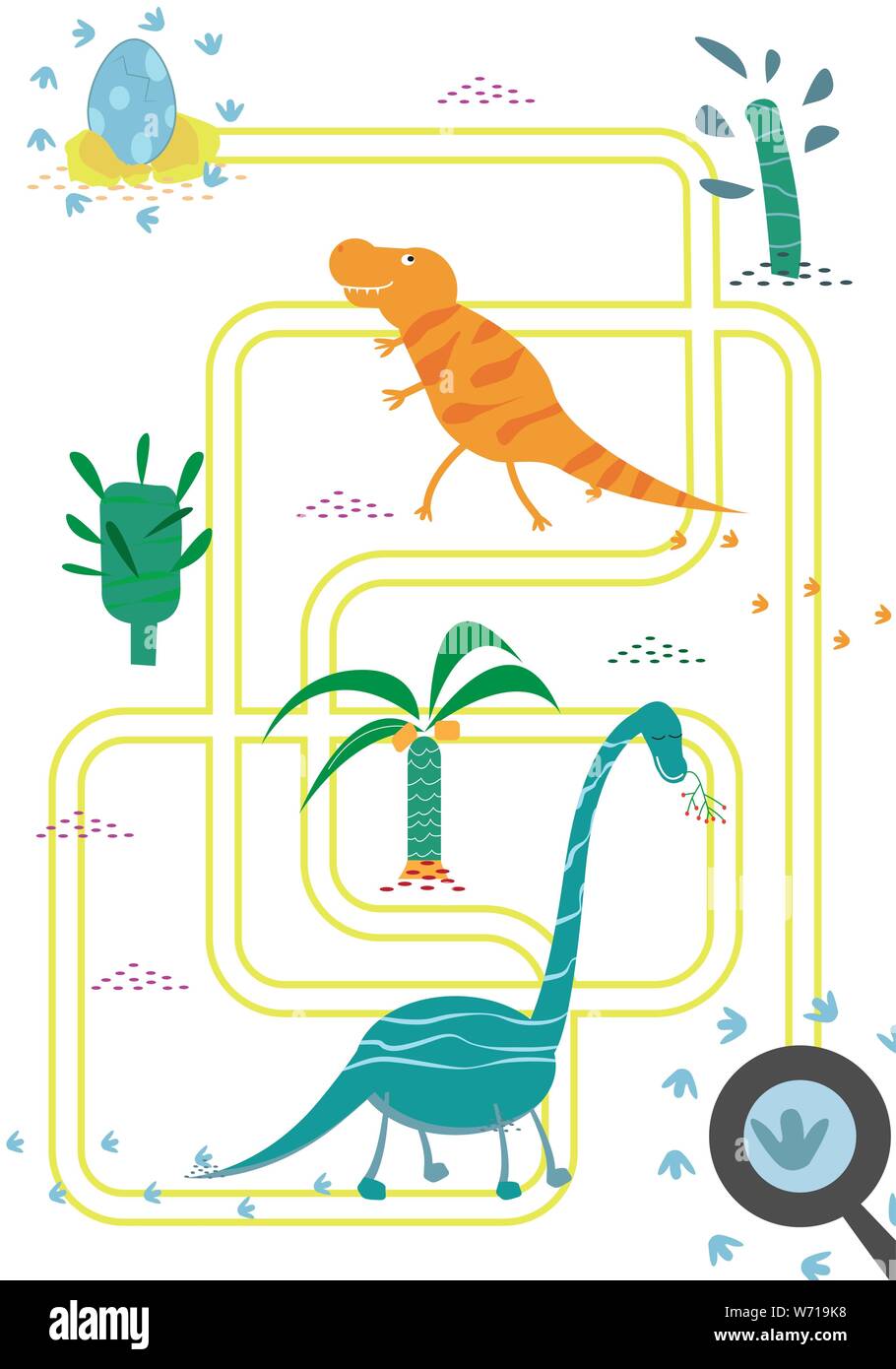 Gioco cervello per bambini. Labirint con dino Illustrazione Vettoriale