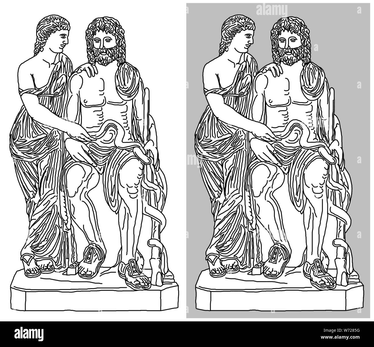 Statua in marmo di Aesclepius, il dio greco della medicina e di Hygia, la dea greca della salute, situato presso il Museo del Vaticano a Roma, Italia (un romano Foto Stock