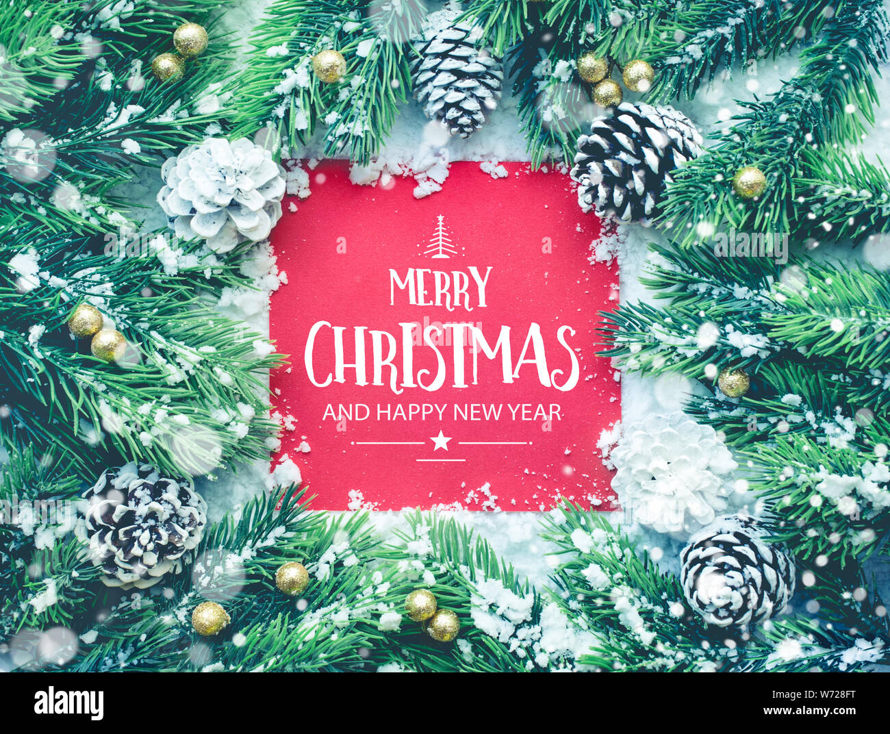 Buon Natale e felice anno nuovo ,tipografia,testo con ornamento di natale decorazione design Foto Stock