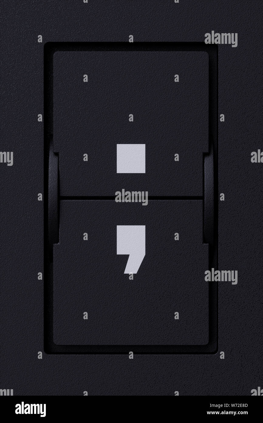 Aeroporto flip meccanica del pannello della scheda font. Vista frontale bianco capitale ABC alfabeto carattere punto e virgola su sfondo scuro. 3D rendering immagine Foto Stock