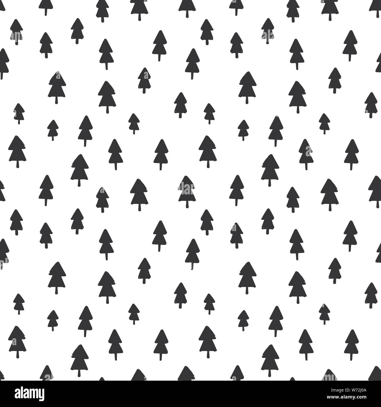 Disegnare a mano albero di Natale Seamless Pattern i colori nero e bianco. Vettore monocromatica semplice sfondo scandinavo. L'inchiostro Doodle texture per il nuovo anno Illustrazione Vettoriale