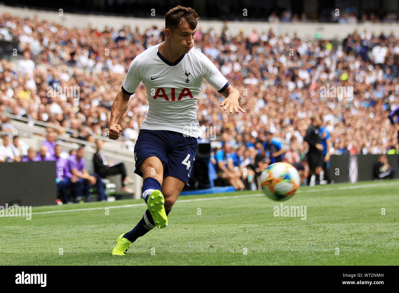 Londra, Regno Unito. 04 Ago, 2019. George Marsh di Tottenham Hotspur in azione. International Champions Cup match, Tottenham Hotspur V Inter Milan a Tottenham Hotspur Stadium di Londra domenica 4 agosto 2019. Questa immagine può essere utilizzata solo per scopi editoriali. Solo uso editoriale, è richiesta una licenza per uso commerciale. Nessun uso in scommesse, giochi o un singolo giocatore/club/league pubblicazioni . pic da Steffan Bowen/Andrew Orchard fotografia sportiva/Alamy Live news Credito: Andrew Orchard fotografia sportiva/Alamy Live News Foto Stock