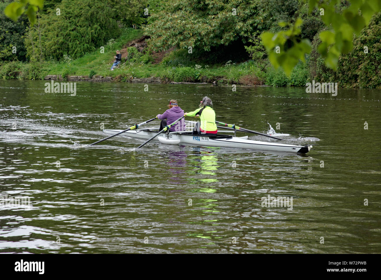 I rematori in formazione sul fiume Avon a Stratford Upon Avon su un doppio tipo di Scull craft Foto Stock