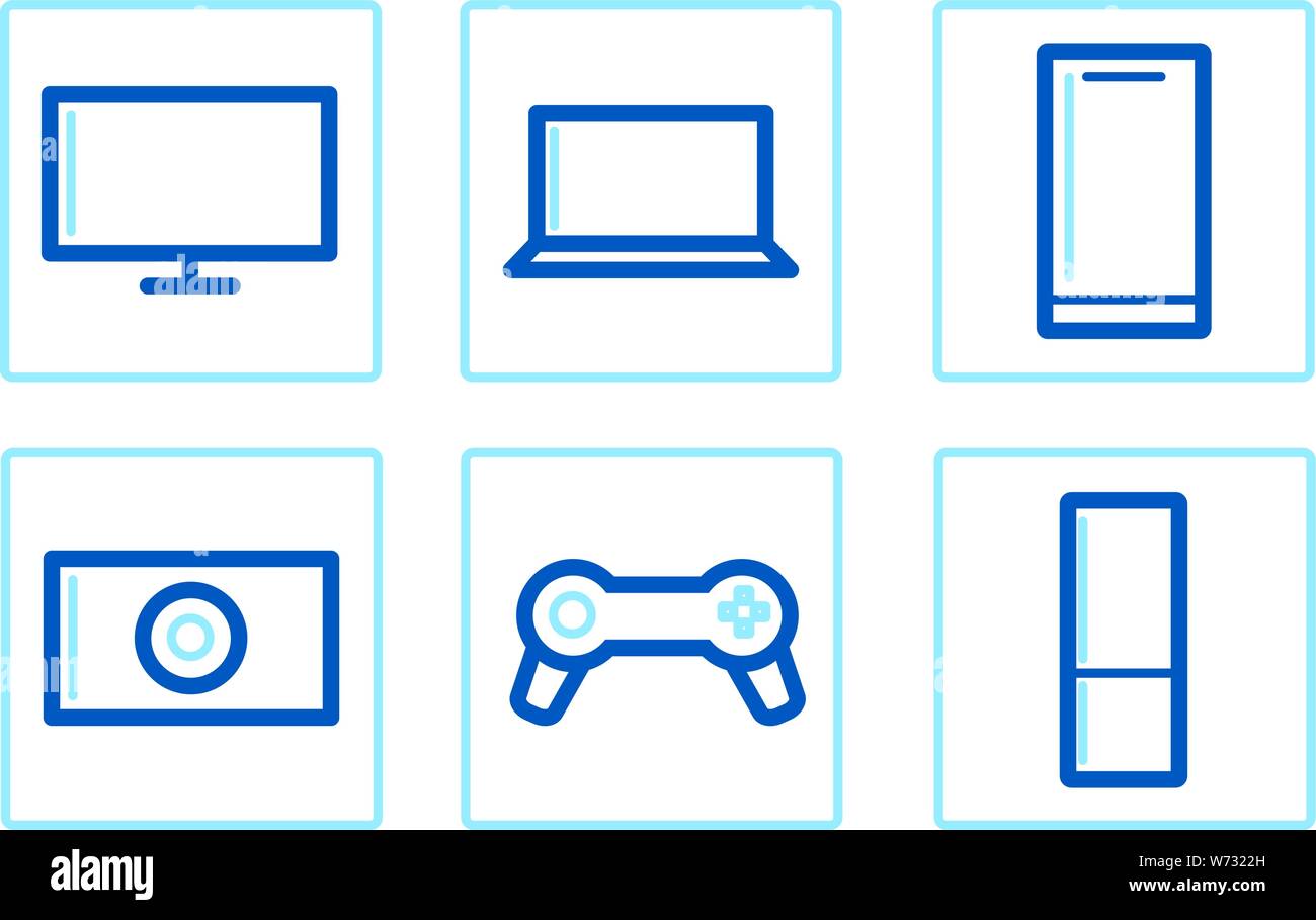 Linea semplice set di icone per il negozio on line di elettronica e elettrodomestici. Illustrazione Vettoriale Illustrazione Vettoriale