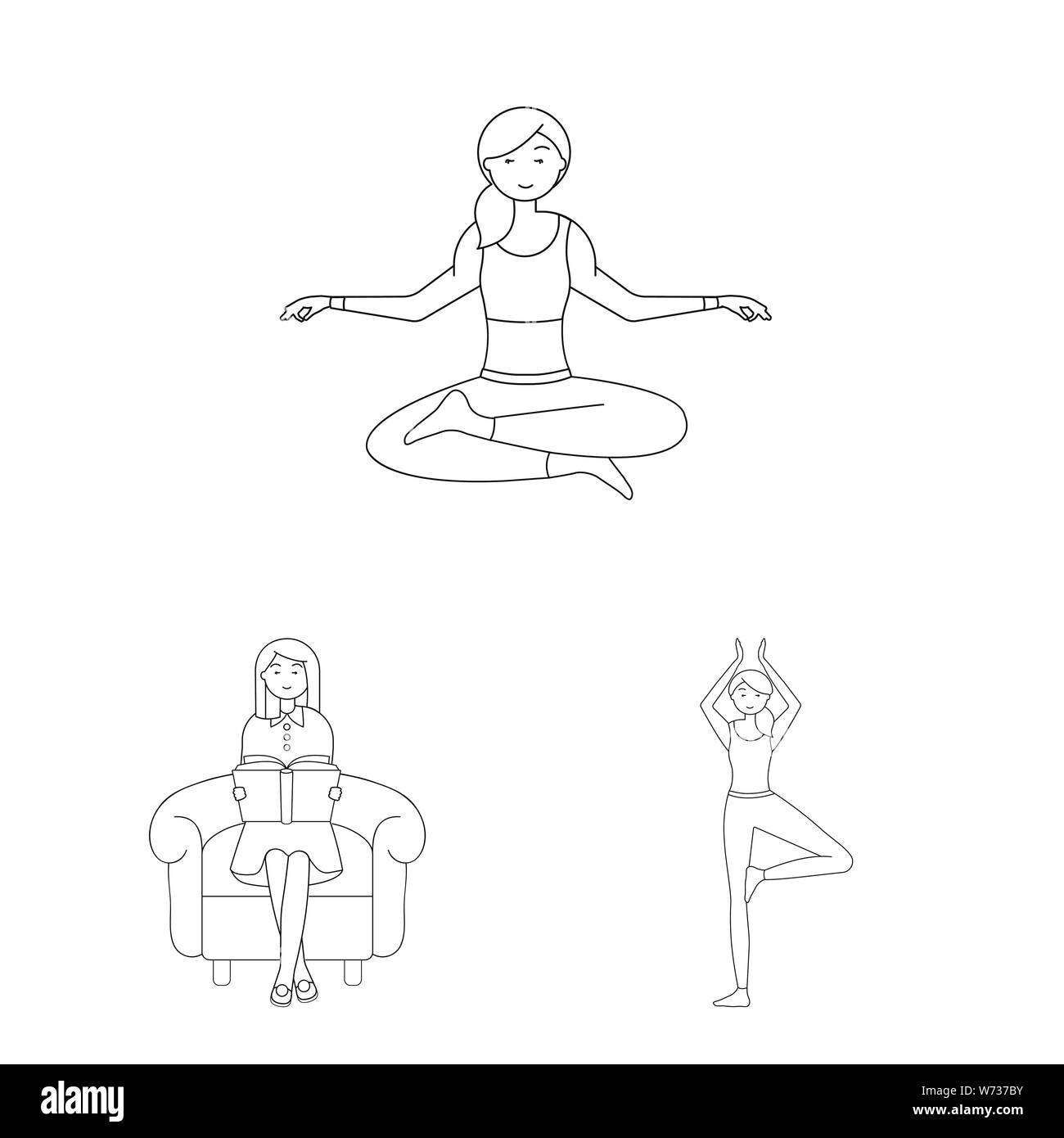 Il design del vettore di postura e segno dell'umore. Raccolta di postura e stock femmina illustrazione vettoriale. Illustrazione Vettoriale