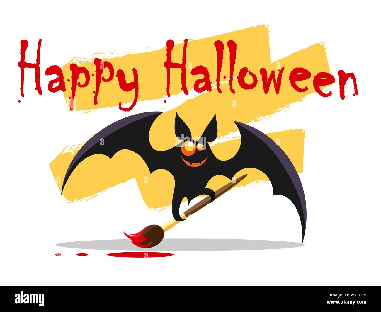 Emblema con graziosi Bat contiene spazzola di vernice e il testo happy Halloween. Illustrazione Vettoriale. Illustrazione Vettoriale