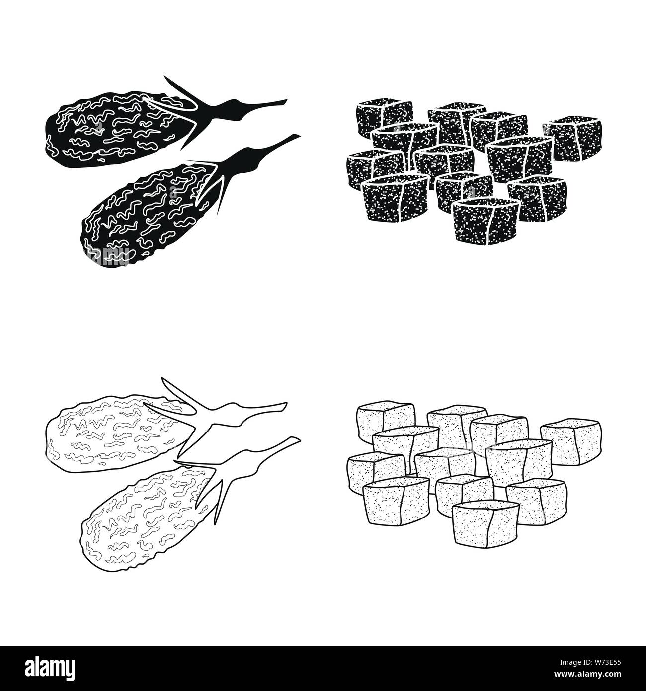 Oggetto isolato di alimenti e materie icona. Set di cibo e natura simbolo azionario per il web. Illustrazione Vettoriale