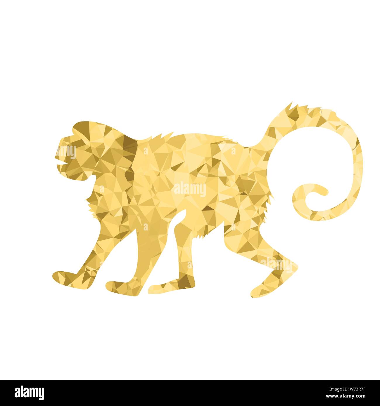 Monkey Silhouette poligonale su sfondo bianco. Wild tropicale animale mammifero Ape Icona. Simbolo di Zodiac. Bassa poli Design Illustrazione Vettoriale