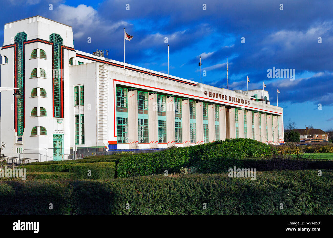 La Hoover edificio classificato Grade II architettura Art Deco, Western Avenue, Perivale, Greater London, England, Regno Unito Foto Stock