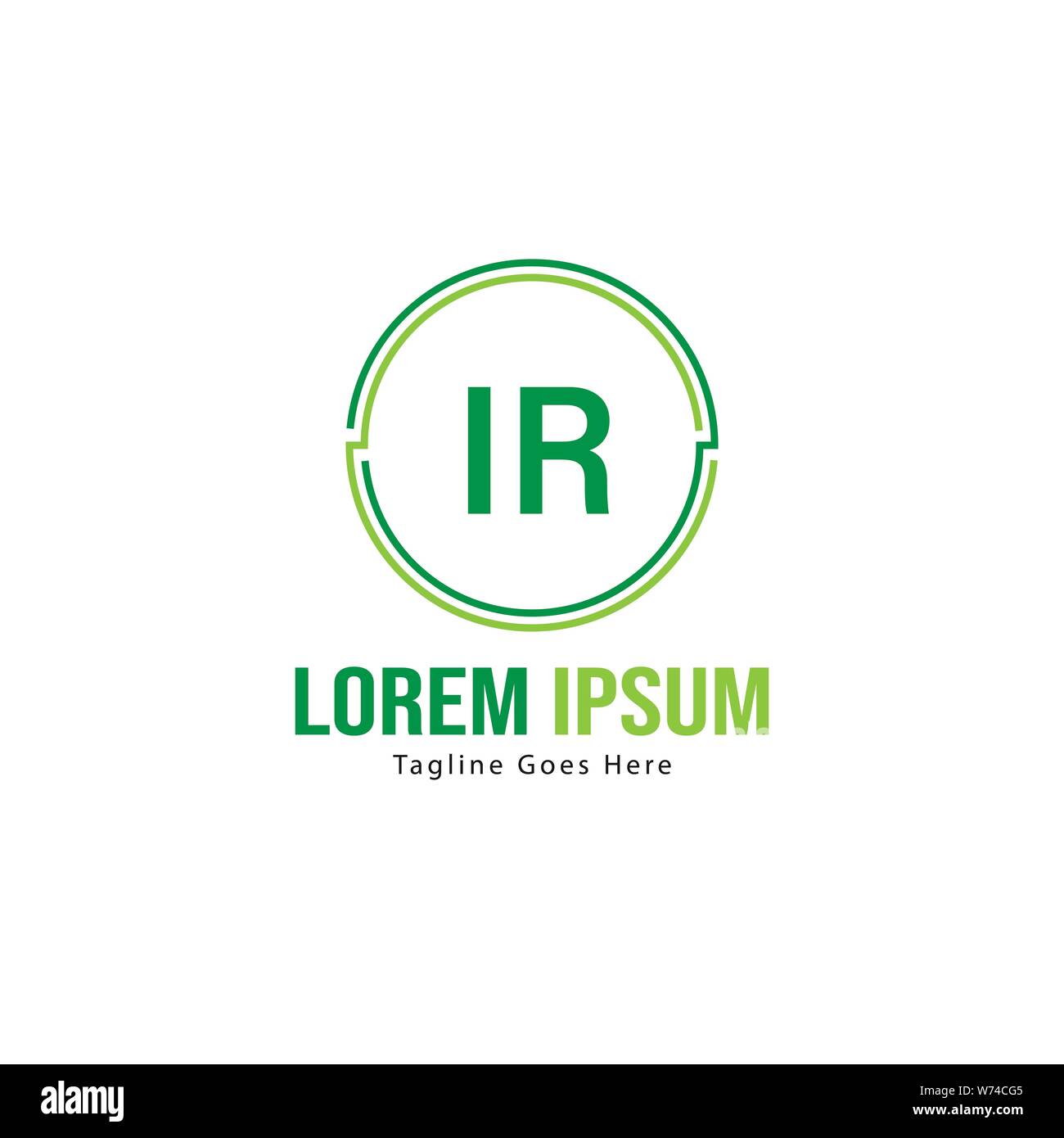 IR iniziale del modello di logo con cornice moderna. IR minimalista lettera logo illustrazione vettoriale design Illustrazione Vettoriale