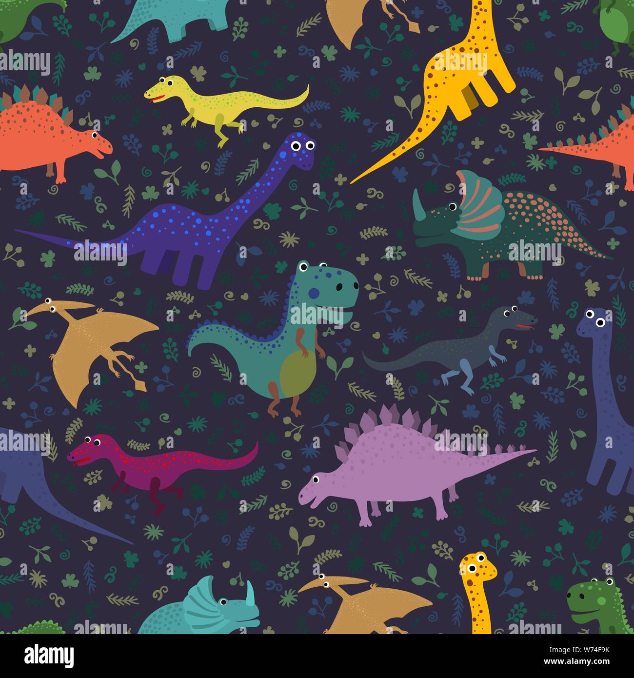 Disegnato a mano modello senza soluzione di continuità con i dinosauri. Perfetto per bambini tessuto tessile, carta da parati di vivaio. Illustrazione Vettoriale. Illustrazione Vettoriale