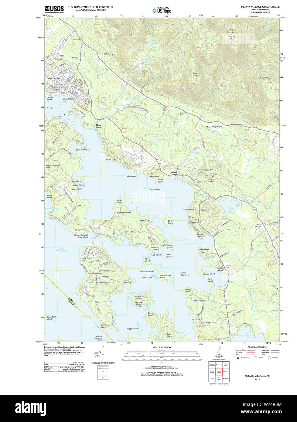 USGS TOPO Map New Hampshire NH Melvin Village 20120608 TM il restauro Foto Stock