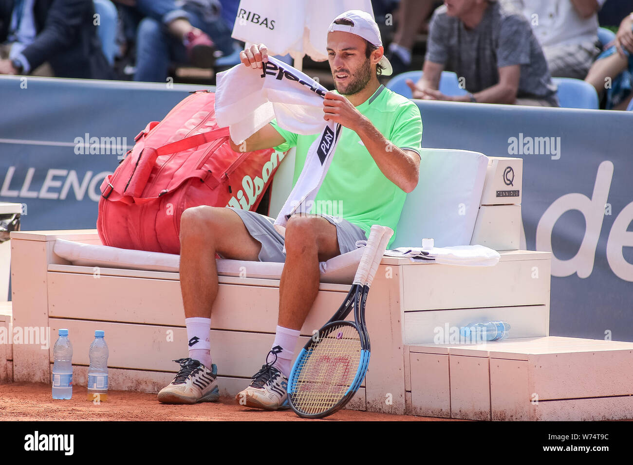Stefano Travaglia (ITA) visto durante il match finale tra Stefano Travaglia (ITA) e Filip Horansky (SVK) a tennis ATP Challenger BNP Paribas Sopot aperto.(punteggio finale: 6:4,2:6,6:2) Foto Stock