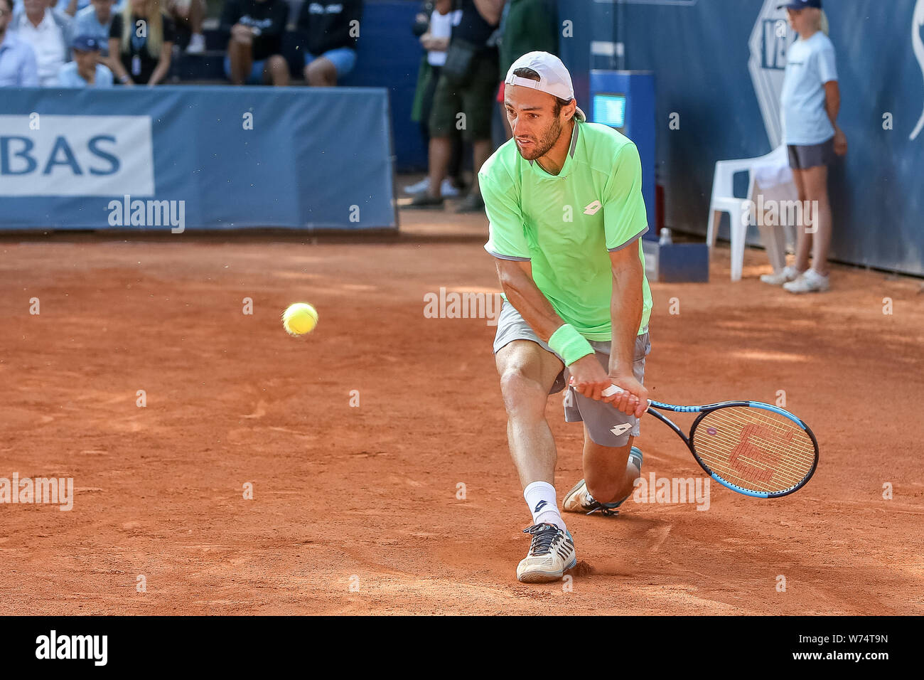 Stefano Travaglia (ITA) visto in azione partita finale tra Stefano Travaglia (ITA) e Filip Horansky (SVK) a tennis ATP Challenger BNP Paribas Sopot aperto. (Punteggio finale: 6:4,2:6,6:2) Foto Stock