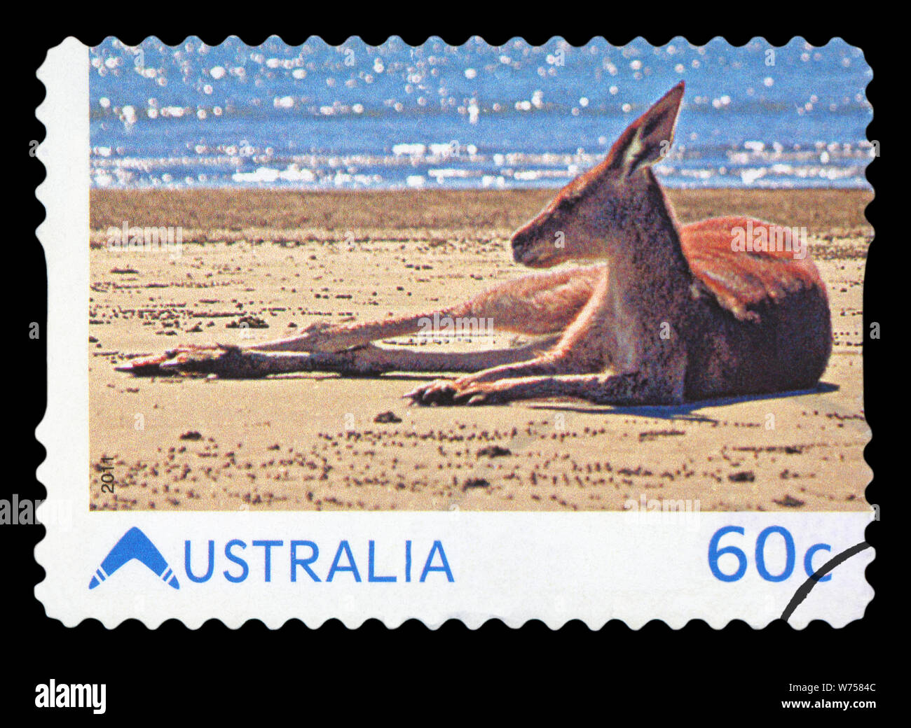 AUSTRALIA - circa 2011: un timbro stampato ibn Australia mostra Kangaroo sulla spiaggia, circa 2011 Foto Stock