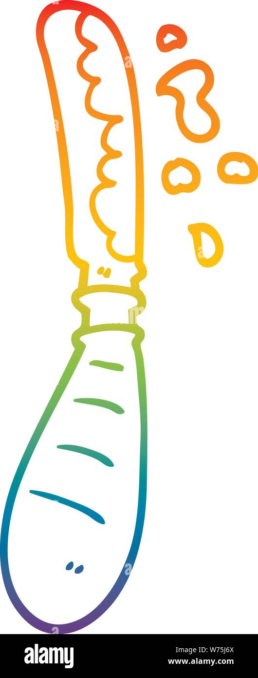 Rainbow linea di sfumatura di disegno di un cartoon jam diffondendo il coltello Illustrazione Vettoriale