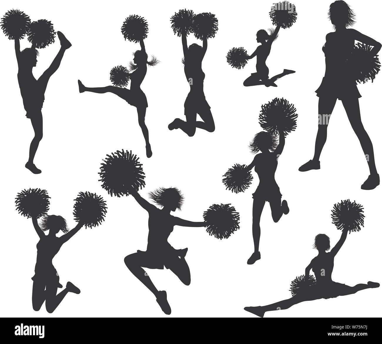 Cheerleader pom pom sagome Illustrazione Vettoriale