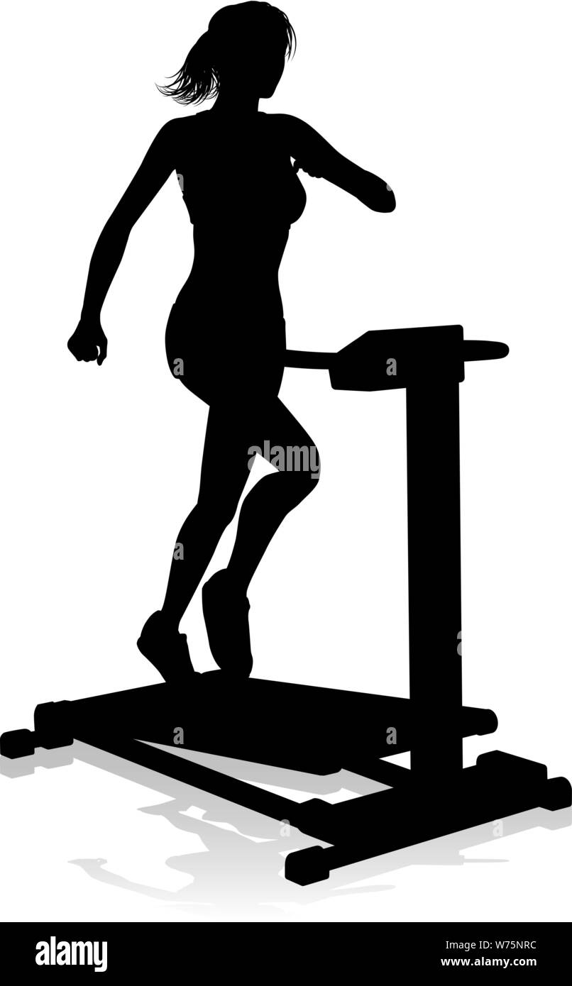 Palestra Silhouette di donna Corsa su tapis roulant macchina Illustrazione Vettoriale