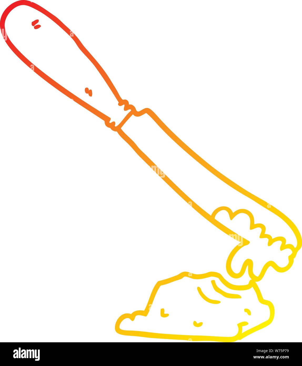Gradiente di caldo la linea di disegno di un cartoon Coltello per burro di diffusione Illustrazione Vettoriale