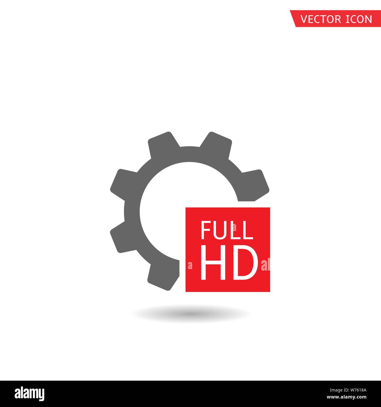 Full HD icona formato. Icona a forma di ingranaggio con segno hd, vettore Illustrazione Vettoriale