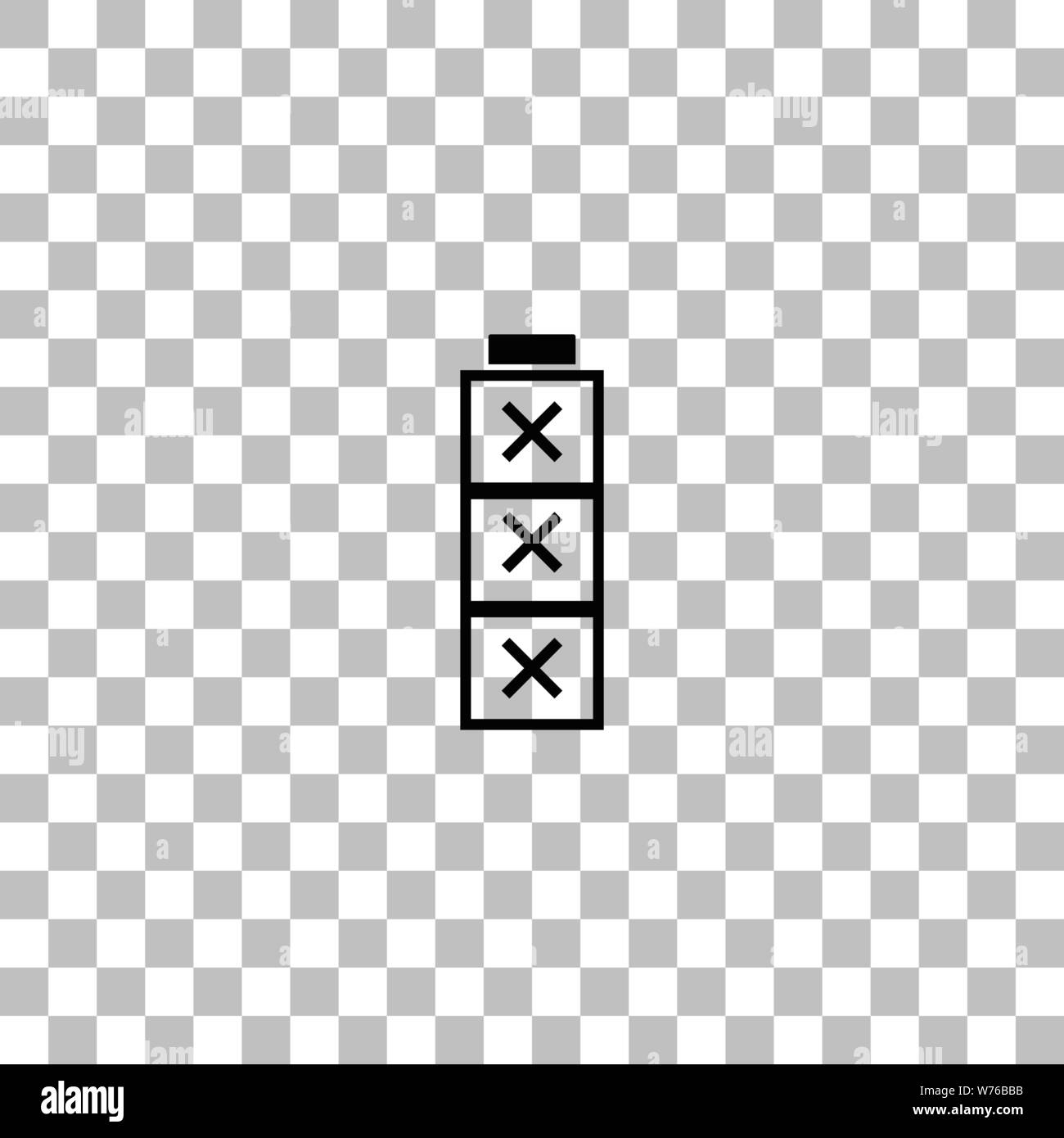 Batteria vuota. Nero icona piatta su uno sfondo trasparente. Pittogramma per il vostro progetto Illustrazione Vettoriale