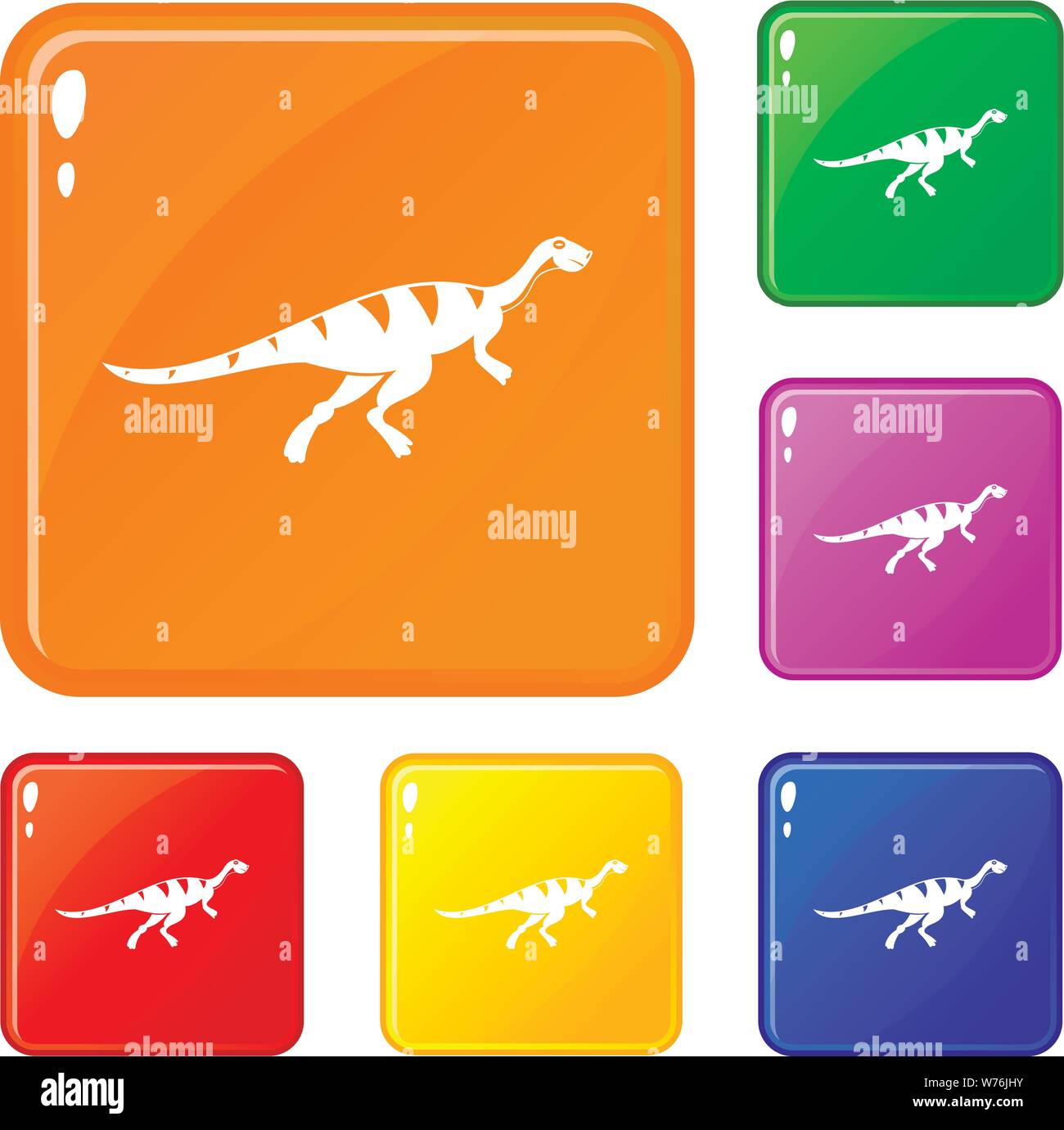 Gallimimus dinosauro set di icone a colori del vettore Illustrazione Vettoriale