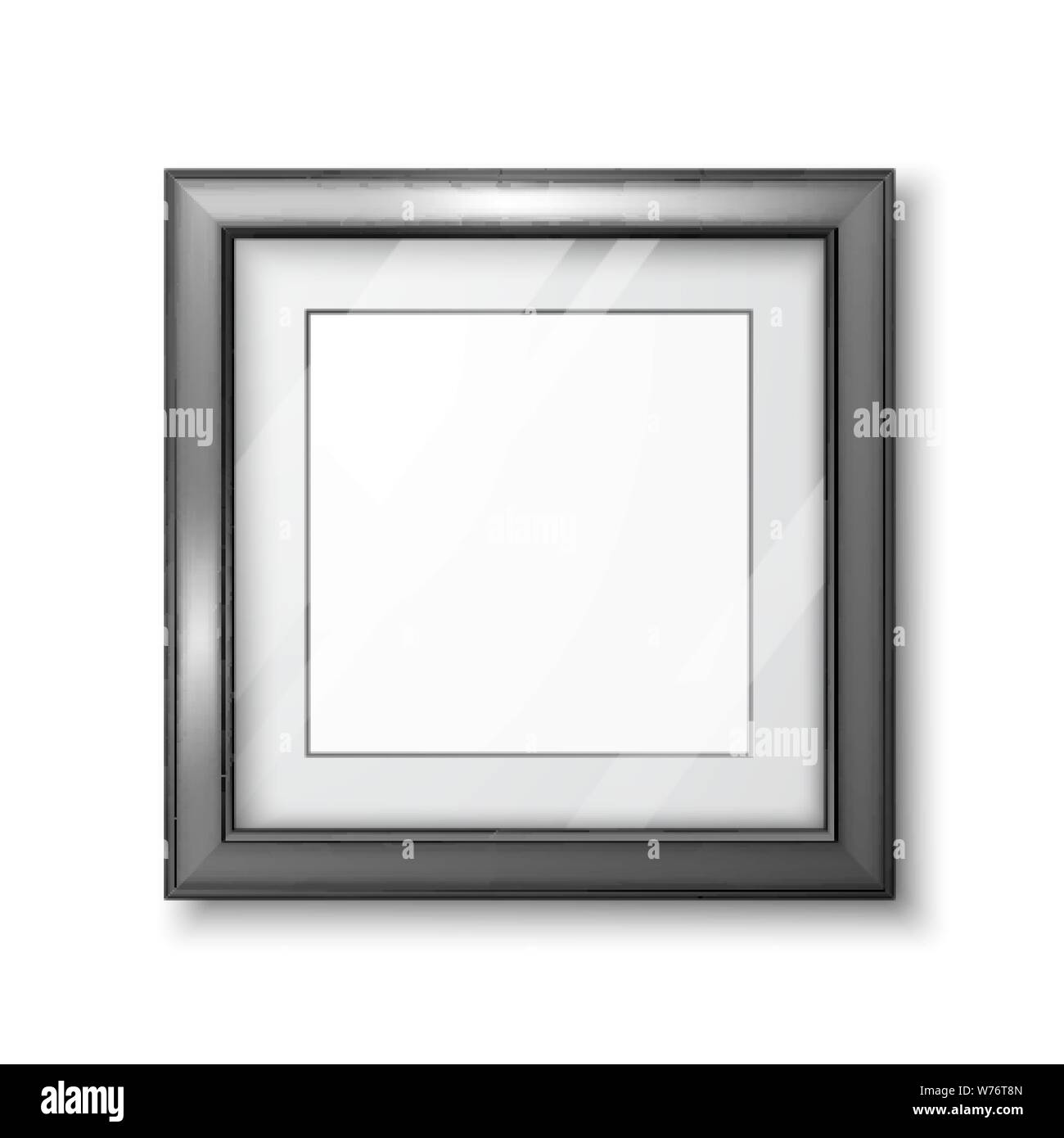 Immagine 3D o photo frame design. Moderno telaio vuoto modello con vetro trasparente e shadow. Il vettore isolato su sfondo bianco Illustrazione Vettoriale