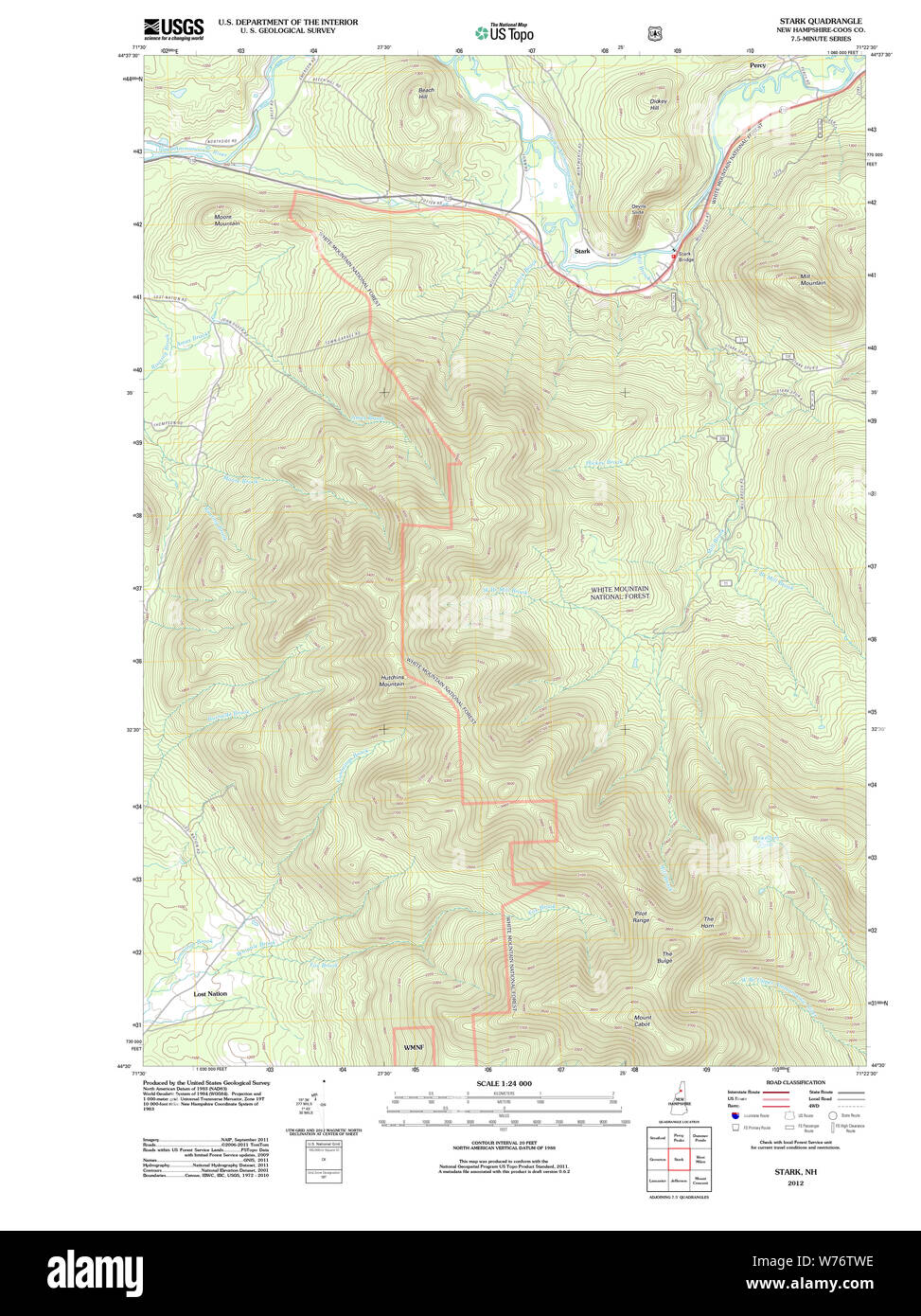 USGS TOPO Map New Hampshire NH Stark 20120508 TM il restauro Foto Stock