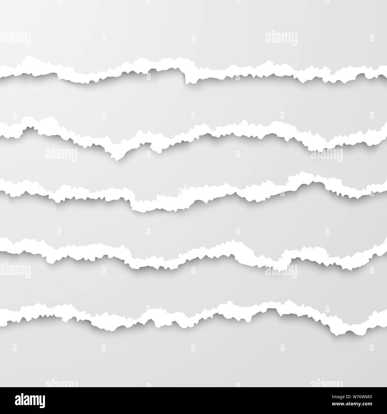Set di senza giunture orizzontali strappato carta bianca wisps con soft shadow. Danneggiato i bordi di cartone. Illustrazione Vettoriale Illustrazione Vettoriale