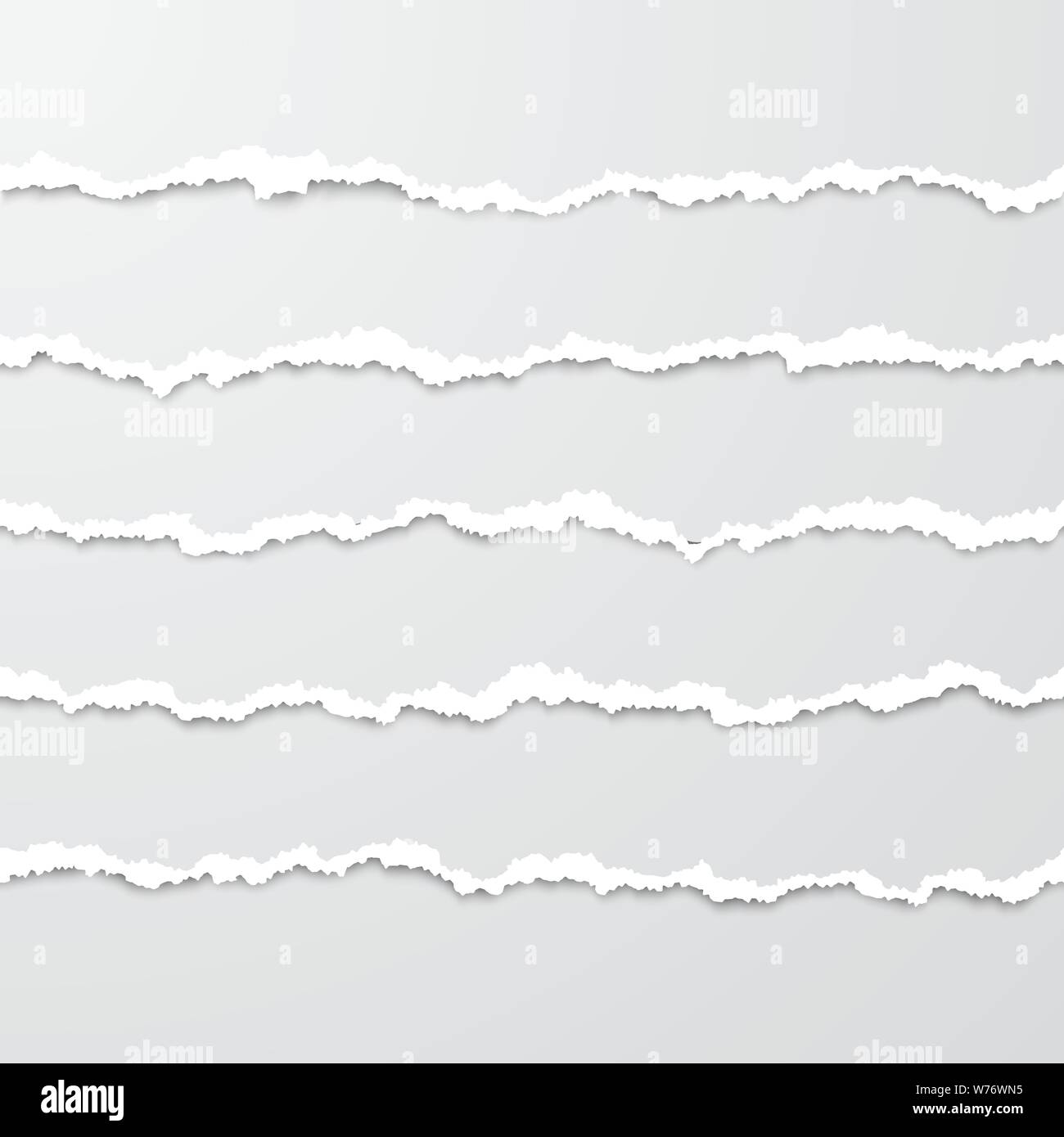 Set di orizzontale strappata senza giunture di strisce di carta con ombra. Grana carta con bordo danneggiato. Strappare la carta delle frontiere. Illustrazione Vettoriale Illustrazione Vettoriale