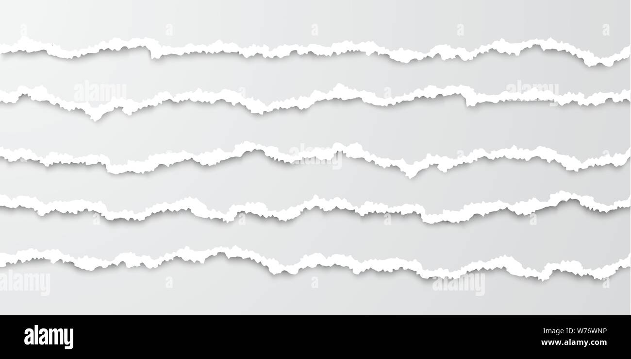 Set di senza giunture orizzontali carta strappata strisce. Grana carta con bordo danneggiato. Strappare la carta delle frontiere. Illustrazione Vettoriale Illustrazione Vettoriale