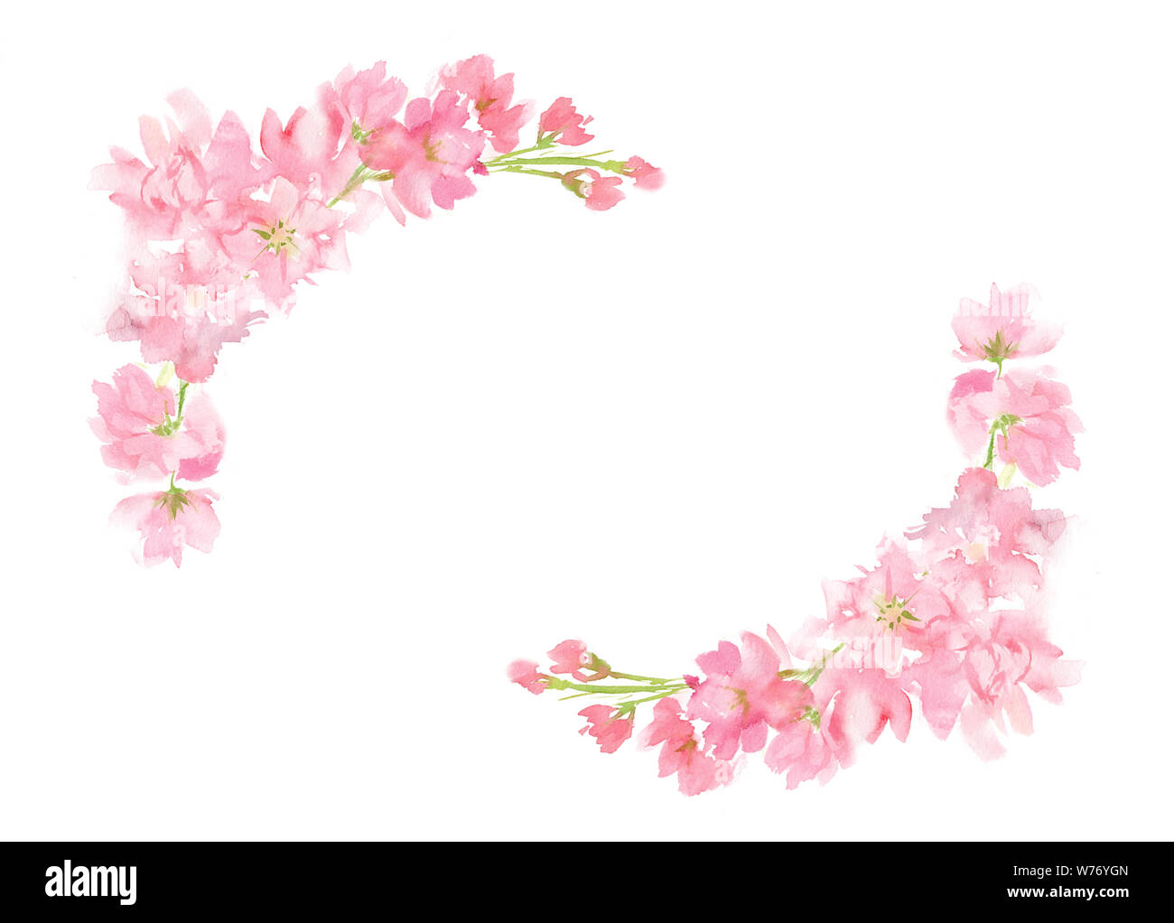Rosa floreale astratta acquerello angolo corona di fiori con colori pastello fiori e foglie dipinte a mano in una disposizione quadrata per il messaggio di saluto buste testo Foto Stock