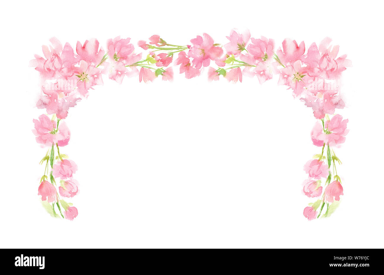 Rosa floreale astratta acquerello corona rettangolare con colori pastello fiori e foglie dipinte a mano in un angolo quadrato la disposizione di testo Messaggio di saluto Foto Stock