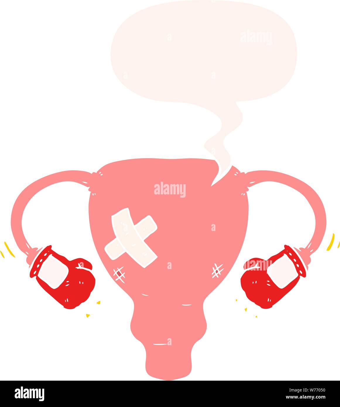 Cartoon battere con utero i guantoni con discorso bolla in stile retrò Illustrazione Vettoriale