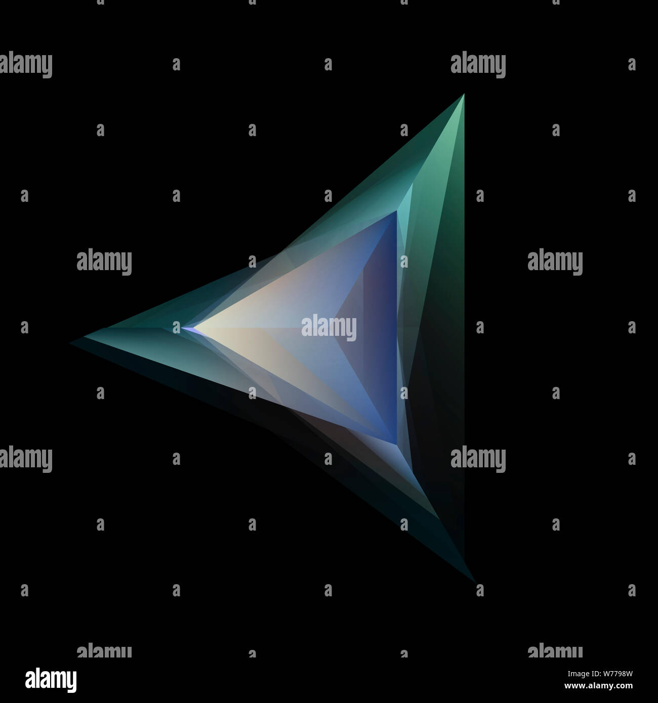 Abstract incandescente Multicolor Tetrahedron isolati su sfondo nero Foto Stock