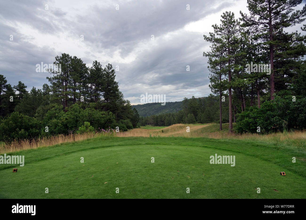 Un campo di rinvio complesso e fairway presso il Golf Club a recare la danza, un pubblico bucolica golf club distribuiti su diversi corsi boschiva vicino a Larkspur in Douglas County, Colorado descrizione fisica: 1 Foto : Digital, file TIFF a colori. Note: Acquisto; Carol M. Highsmith fotografia, Inc.; 2015; (DLC/PP-2015:068).; fa parte di: cancelli frontiere fondo raccolta Colorado entro il carol M. Highsmith Archivio.; Foto Stock