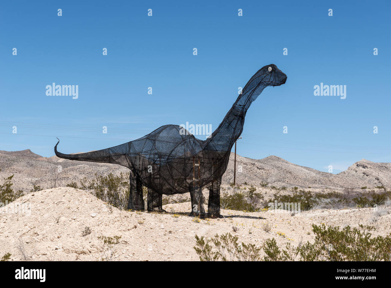 Un dinosauro whimsical figura su Lone Star Ranch Road che collega il parco nazionale di Big Bend con il suo stato equivalente, Big Bend Ranch State Park, nel sud della contea di Brewster, Texas descrizione fisica: 1 Foto : Digital, file TIFF a colori. Note: titolo, data e parole chiave sulla base di informazioni fornite dal fotografo.; dono; la collina di Lyda Foundation; 2014; (DLC/PP-2014:054).; fa parte di: Lyda Hill Texas raccolta di fotografie in Carol M. Highsmith America del progetto in Carol M. Highsmith Archivio.; Foto Stock