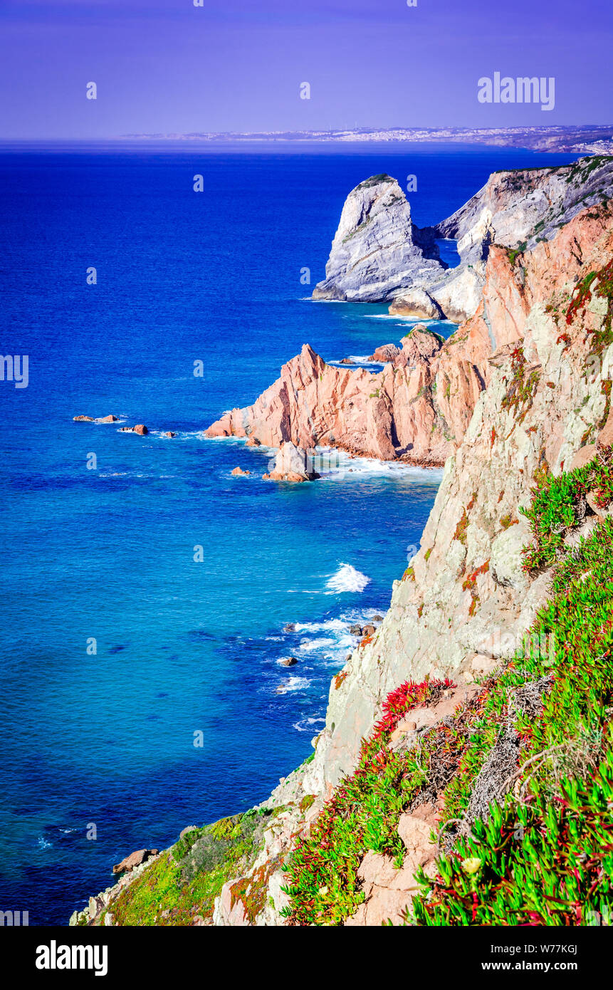 Cabo da Roca, Portogallo, punto più occidentale dell'Europa, dell'Oceano Atlantico. Foto Stock