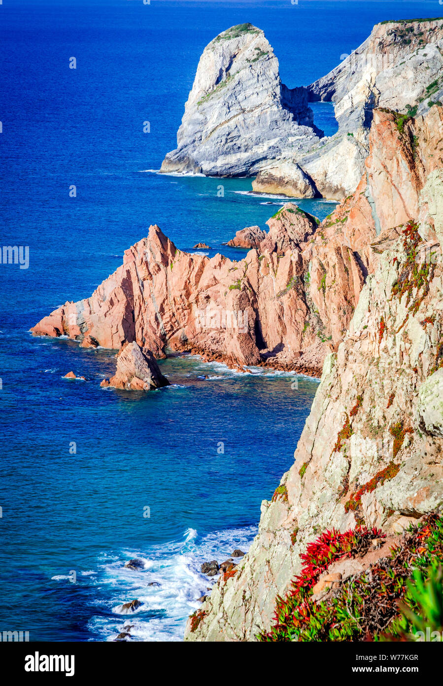 Cabo da Roca, Portogallo, punto più occidentale dell'Europa, dell'Oceano Atlantico. Foto Stock