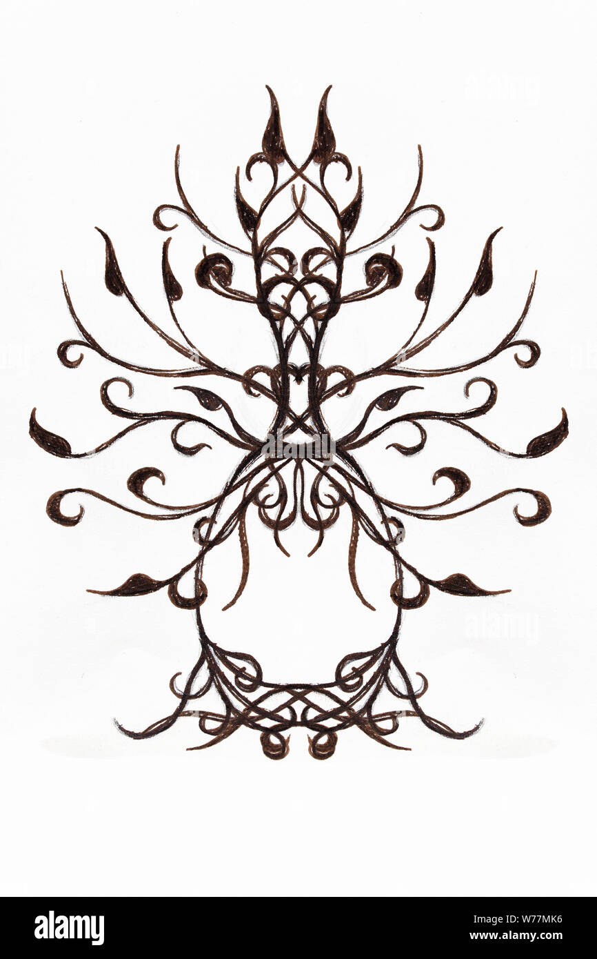 Albero della vita simbolo sul strutturato sfondo ornamentale, yggdrasil Foto Stock