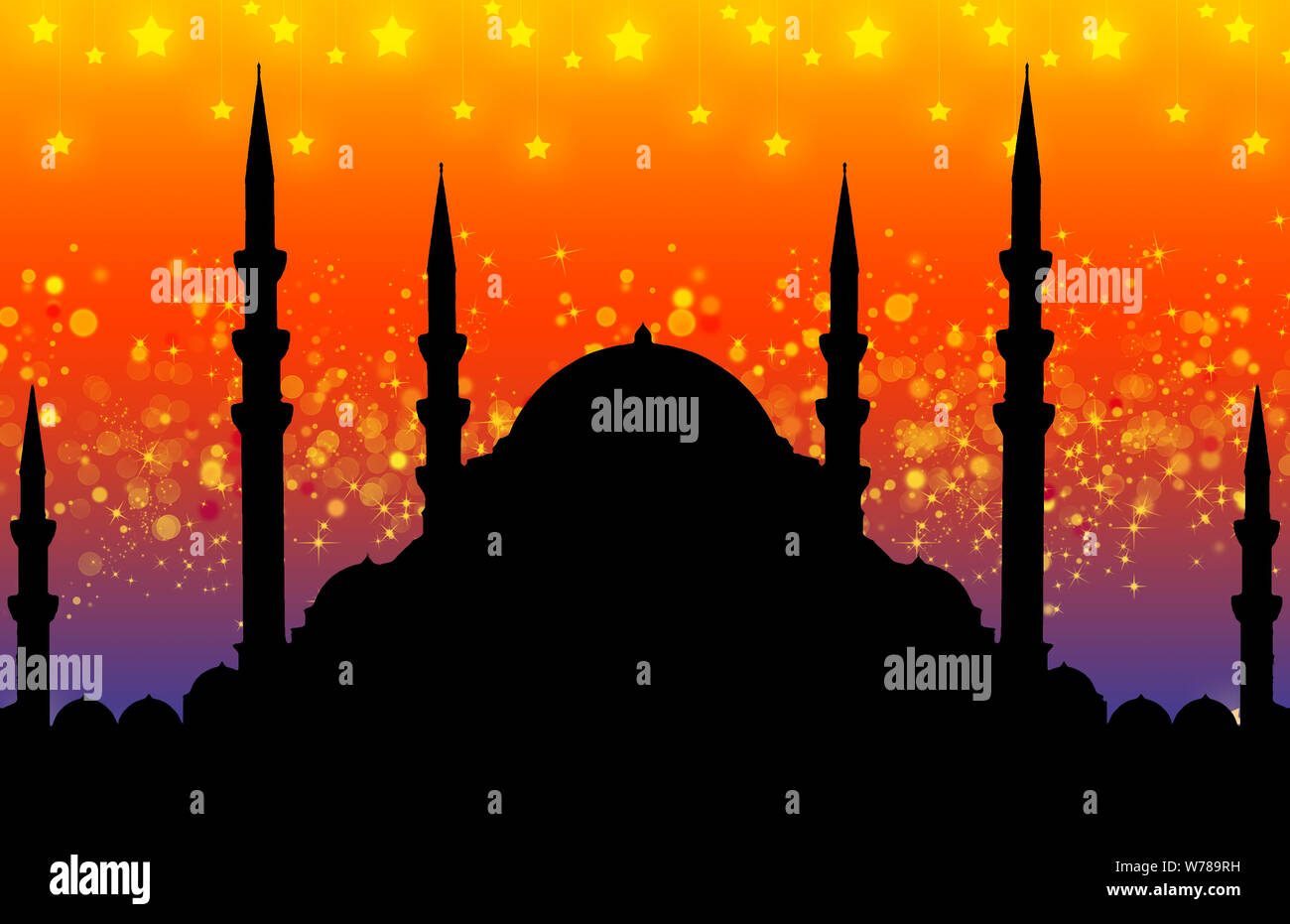 Silhouette della moschea con colorato sfondo astratto Foto Stock