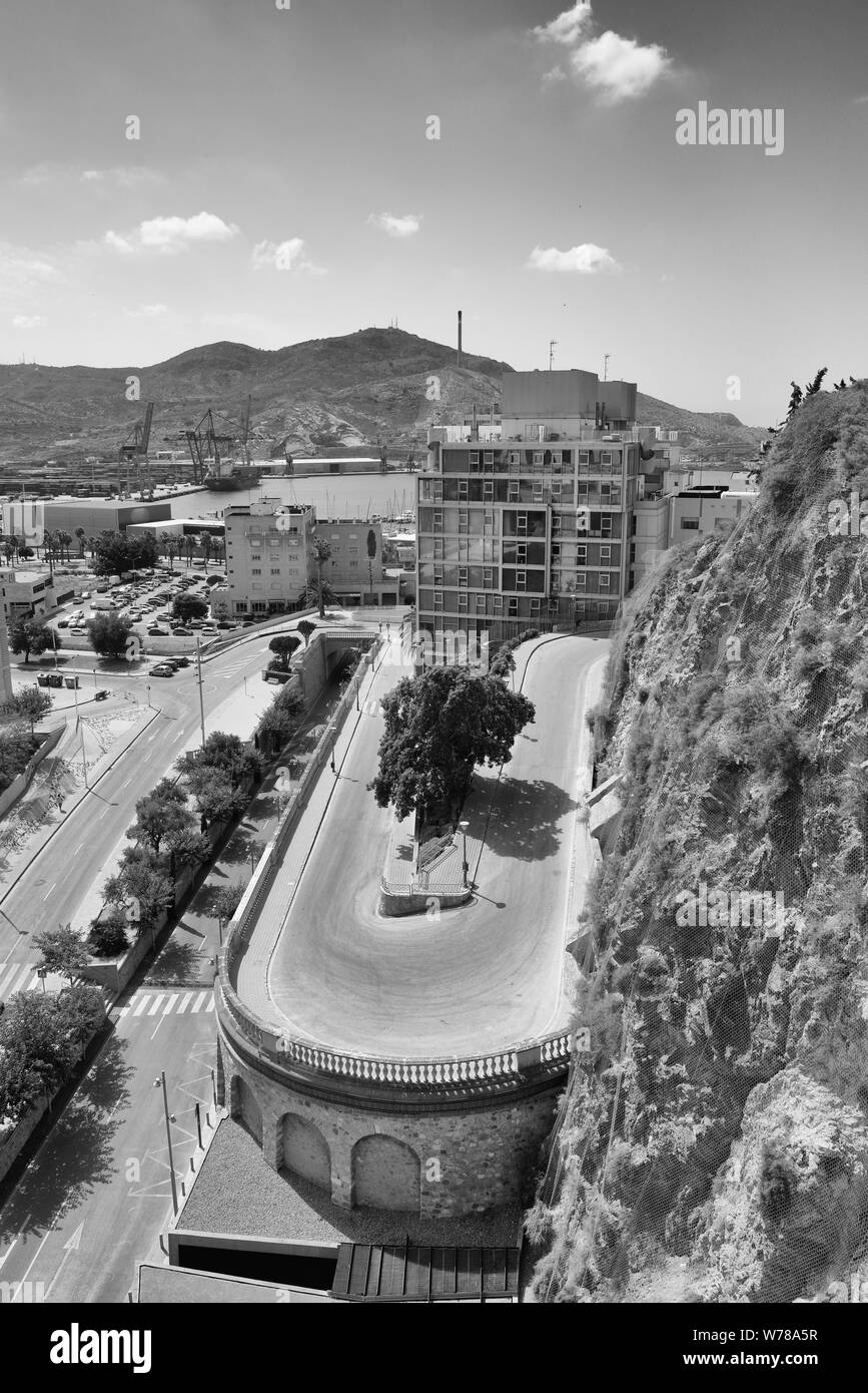 Le strade e il porto di Cartagena in Spagna Foto Stock