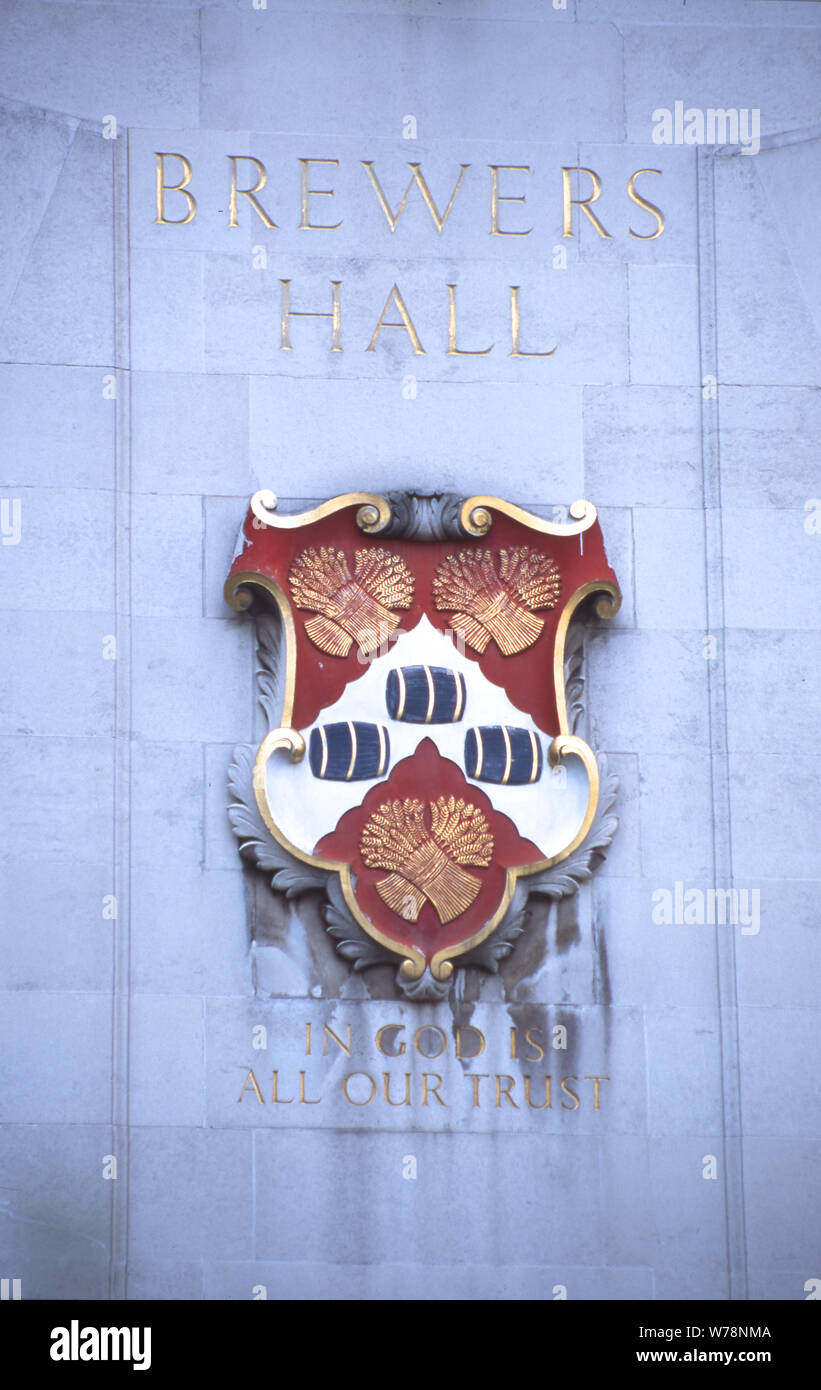 Guild piastra a parete, stemma, Brewers Hall di Londra Foto Stock