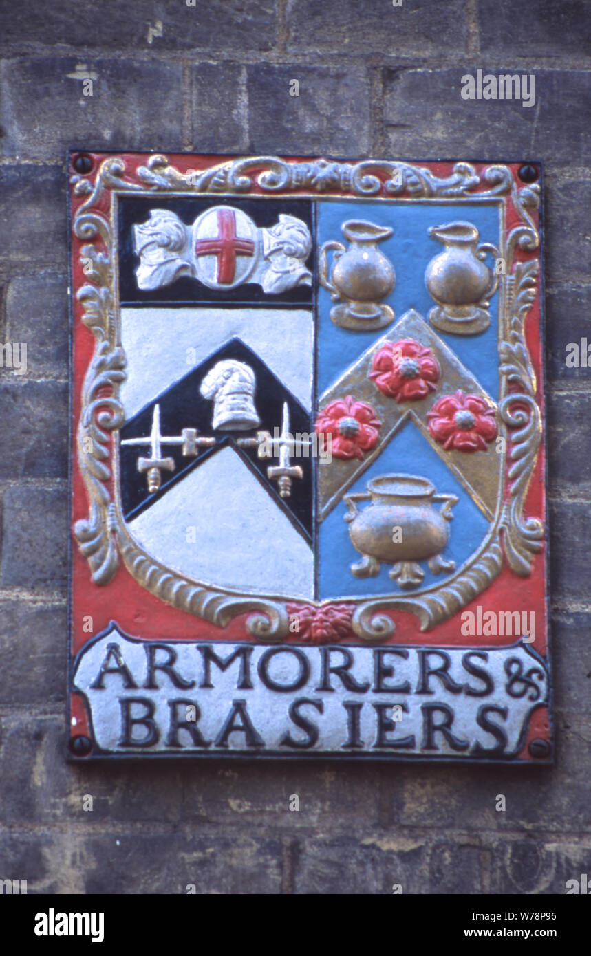 Guild piastra a parete, stemma, Armorers e Brasiers, Londra Foto Stock