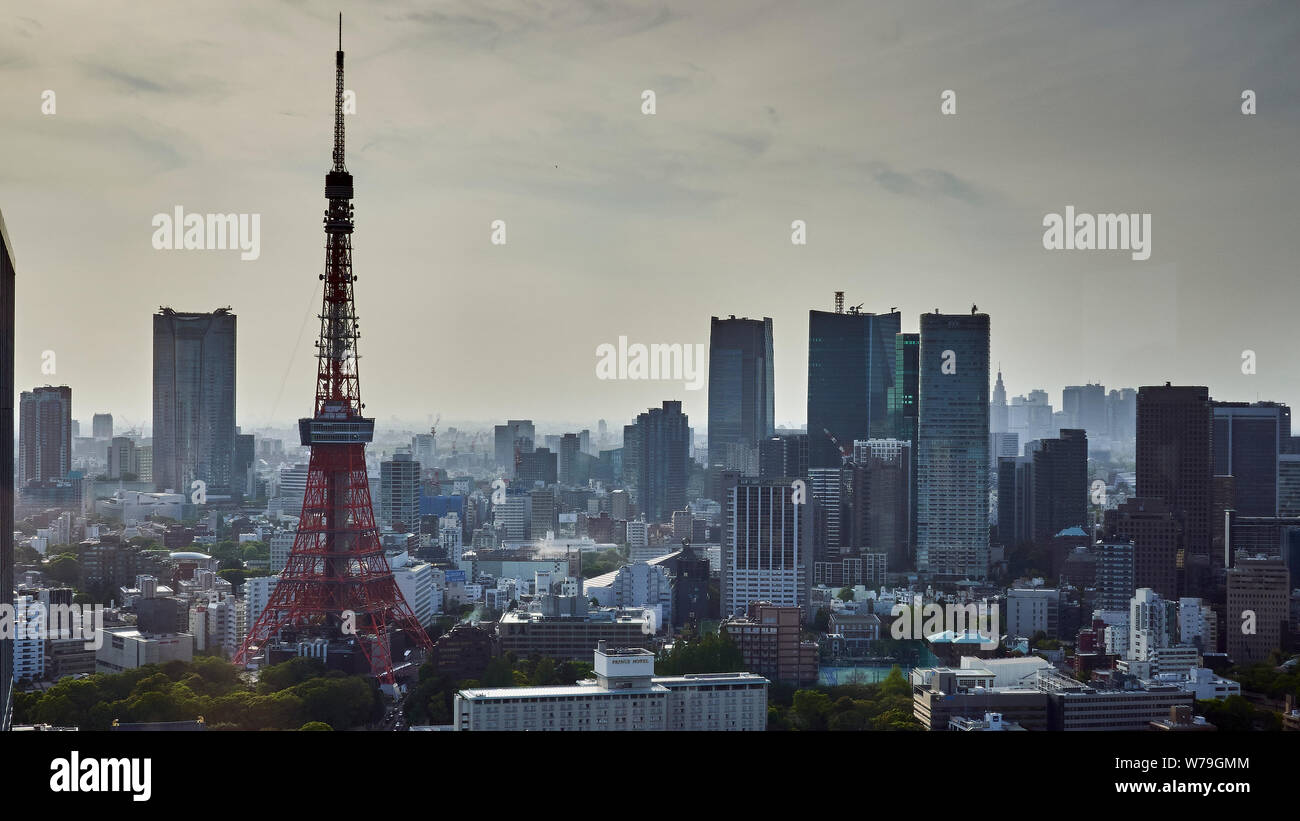 Tokyo skyline della città e carichi di grattacieli più la torre di Tokyo come si vede dal WTC. Foto Stock