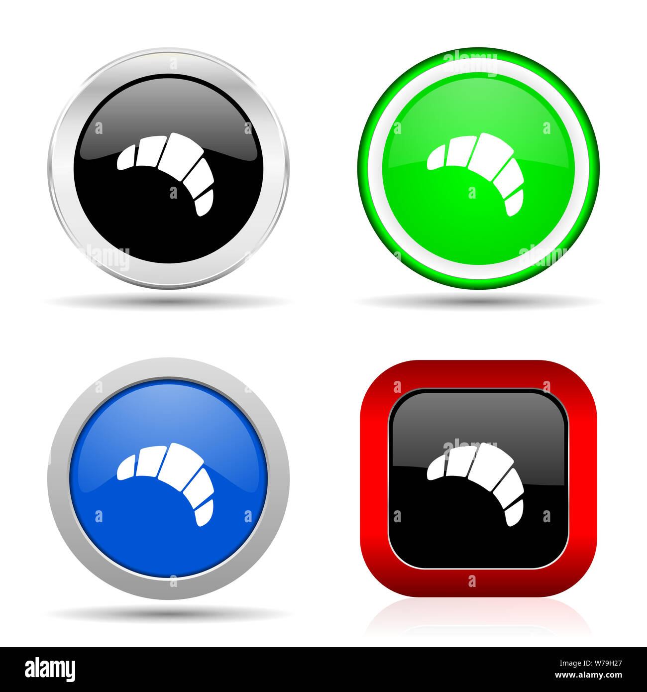 Cornetto rosso, blu, verde e nero lucido web icon set in 4 opzioni Foto Stock