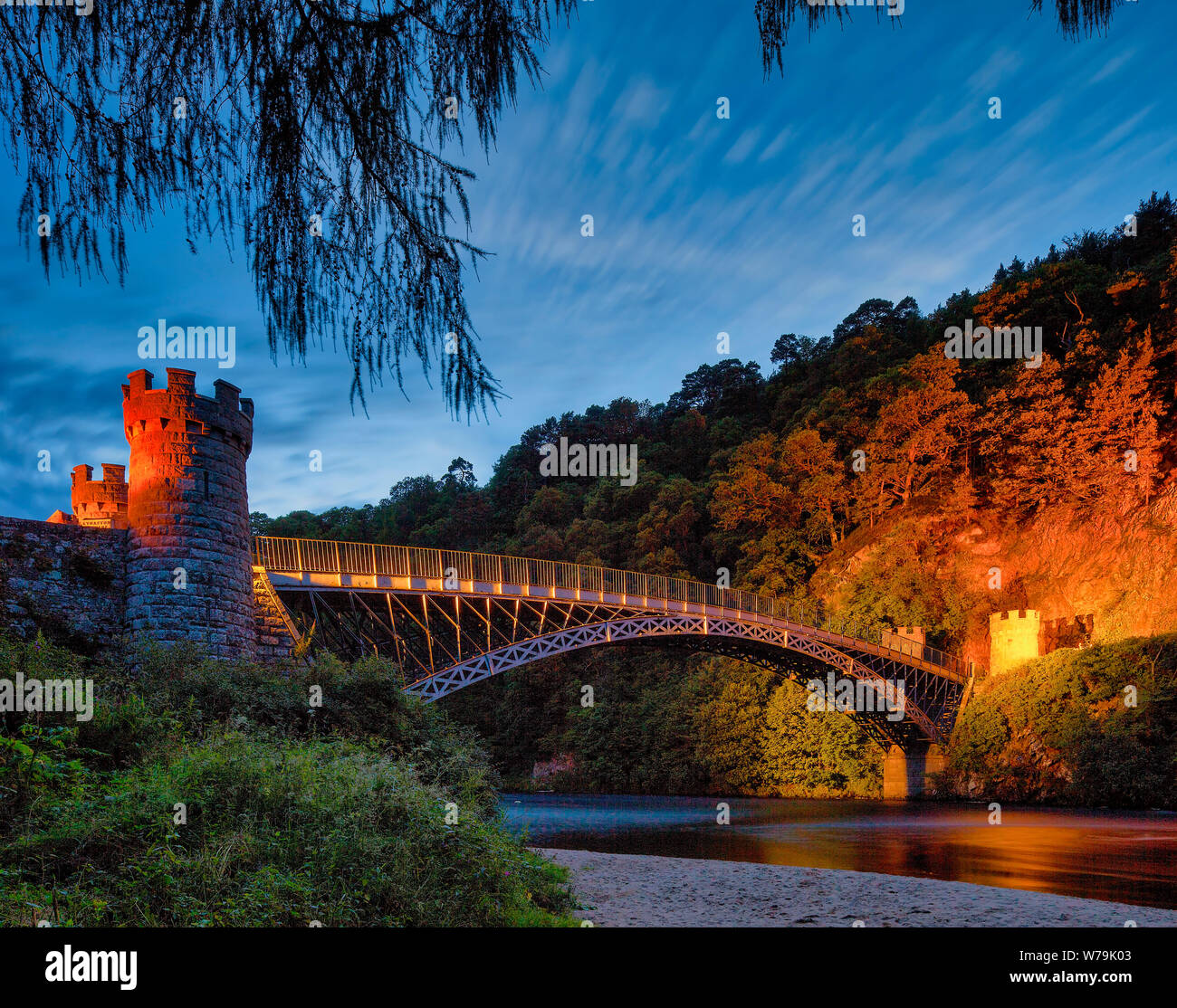 Craigellachie Bridge di notte, vicino a Aberlour, murene, Scotland, Regno Unito Foto Stock